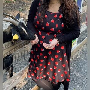 Black and Red Strawberry Print Dress